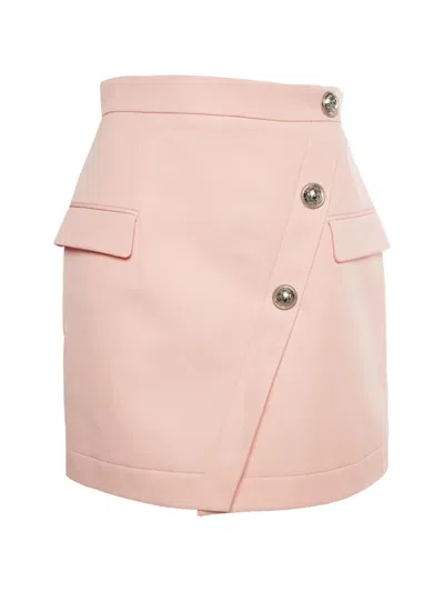 Pre-owned Balmain Asymmetric Wrap Mini Skirt In Pink