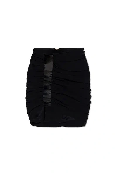 Balmain Asymmetrical Black Miniskirt With Lacquered Detail And Draped Design For Women