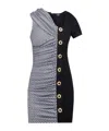 Balmain Short Sleeve Vichy Draped Jersey Dress In Black