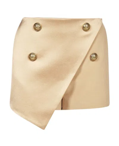 Balmain Asymmetrical Skirt Shorts In Nude