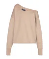 Balmain Beige Asymmetrical Jersey Off-the-shoulder Sweatshirt In Beige