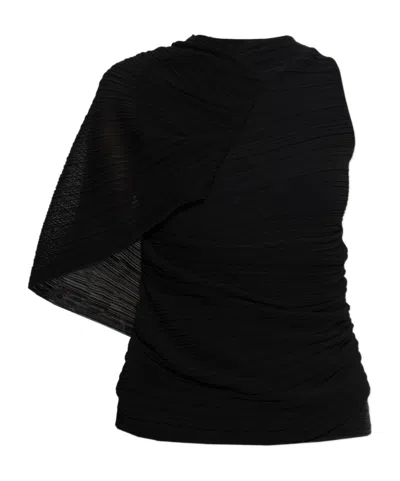 Balmain Pleated One-shoulder Blouse In Black