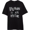 Balmain Crew Neck T Shirt Graphic Print Silk In Black
