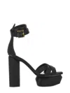 Balmain Block Heel Leather Sandals With Crossover Detail