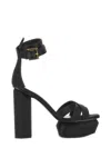 Balmain Block Heel Leather Sandals With Crossover Detail