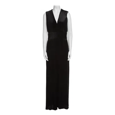 Pre-owned Balmain Aw15 Pleated Velvet Plunging Jumpsuit Fr 38 Black Wide-leg Sleeveless