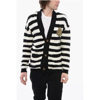 Balmain Awning Striped Cotton Cardigan With Embroide Men's Emblem