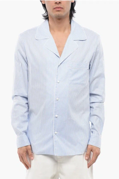 Balmain Awning Striped Cotton Pajama Shirt In Blue