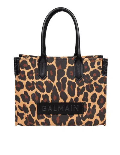 BALMAIN BALMAIN B-ARMY 36 CANVAS TOTE BAG WITH LEOPARD PRINT