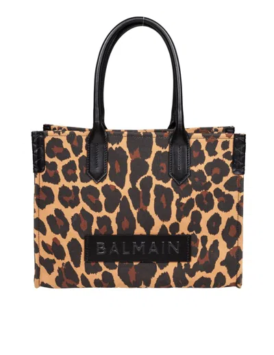 Balmain B-army 36 Canvas Tote Bag With Leopard Print In Multi