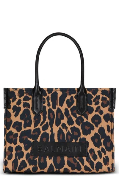 Balmain B-army 36 Leopard Print Canvas Tote In Multi