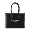 Balmain B-army 42 Canvas Tote Bag With Leather Inserts In Black