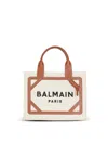 BALMAIN B-ARMY 42 LINEN BAG WITH LEATHER DETAIL