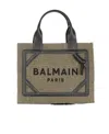 Balmain B-army Small Canvas Shopping Bag With Leather Inserts In Black