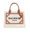 Balmain B Army Medium Shopper Tote Bag In Canvas With Leather Handles In Brown