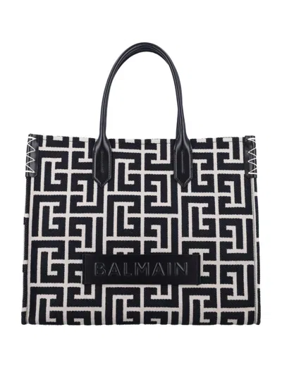 Balmain B-army 42 Monogram Jacquard And Leather Tote Bag In Multicolor