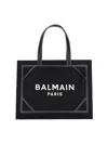 Balmain B-army Medium Shopper In Black And White Canvas And Leather In Black  