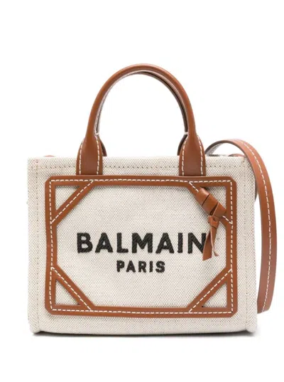 Balmain B-army Beige Handbag With Logo In Canvas Woman