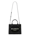 Balmain B-army Medium Shopper In Black And White Canvas And Leather In Black