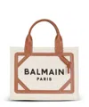 Balmain Logo Printed Top Handle Bag In Beige