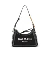 Balmain B-army Handbag In Monogrammed Canvas And Leather In Black