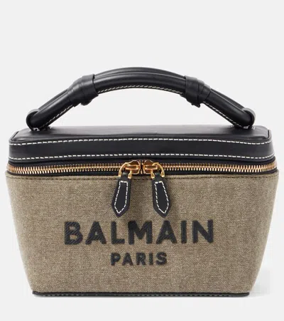 Balmain B-army Leather-trimmed Canvas Shoulder Bag In Green