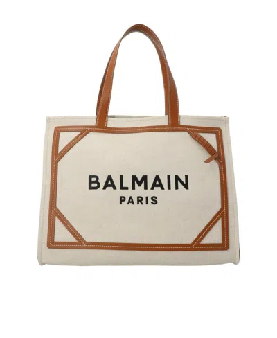 BALMAIN B-ARMY 42 CANVAS TOTE BAG WITH LEATHER DETAILS