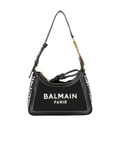 BALMAIN B-ARMY MONOGRAMMED CANVAS AND SMOOTH LEATHER HANDBAG