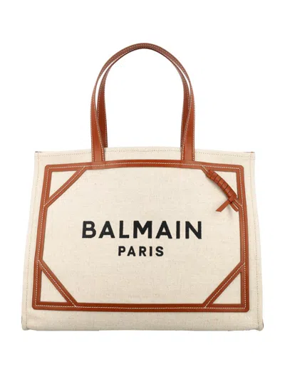 Balmain B-army Medium Canvas Shopping Bag In Brown