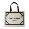 Balmain B-army Medium Shopper Tote Bag In Raffia And Leather In Beige