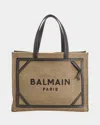 Balmain B-army 42 Canvas Tote Bag With Leather Details In Khaki Noir
