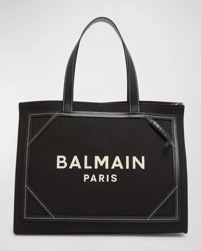 BALMAIN B ARMY MEDIUM SHOPPER TOTE BAG IN MONOGRAM CANVAS