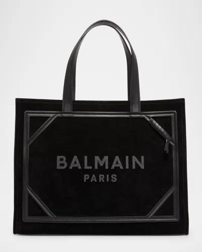 Balmain B Army Medium Shopper Tote Bag In Suede In Black