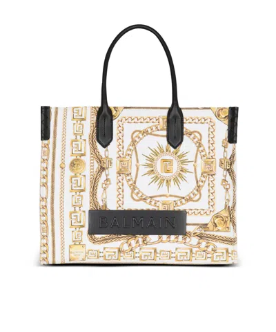 Balmain B-army Medium Tote Bag In Printed Canvas