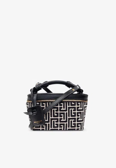 Balmain B-army Monogram Canvas Vanity Bag In Gray