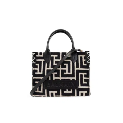 Balmain B Army Monogram Jacquard Small Tote Bag In Black