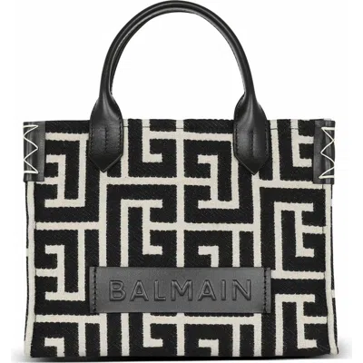 BALMAIN BALMAIN B-ARMY MONOGRAMMED JACQUARD AND LEATHER TOTE BAG