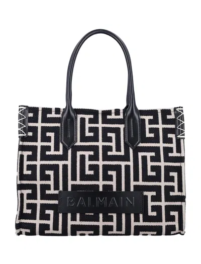Balmain B-army Shopper 36 Bag In Pb Labyrinth Jacquard In Black