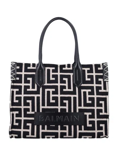 Balmain B-army Shopper 36 Bag In Pb Labyrinth Jacquard In Multi