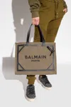 Balmain B-army 42 Canvas Tote Bag With Leather Details In Green
