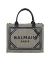 Balmain B-army Shopper Bag In Canvas With Logo In Military Green