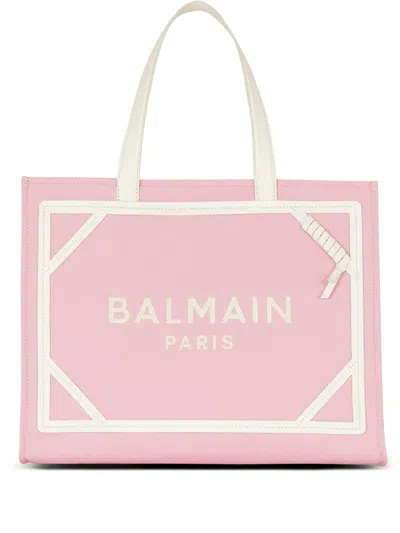 Balmain B Army Medium Logo Canvas Shopper Tote Bag In Pink