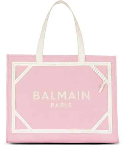 Balmain B Army Medium Logo Canvas Shopper Tote Bag In Pink & Purple
