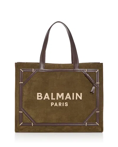 Balmain Khaki B-army Shopper Tote In U39 Kaki/chocolat/cr
