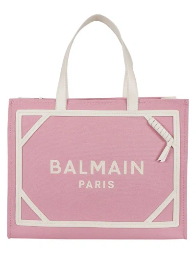 Balmain Canvas Leather-trimmed B-army Tote Bag In Pink