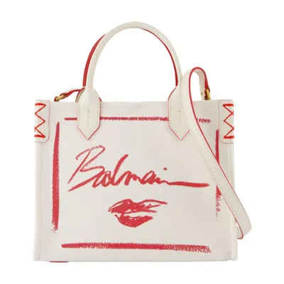 Balmain B-army Shopper Small-lipstick Canvas In White