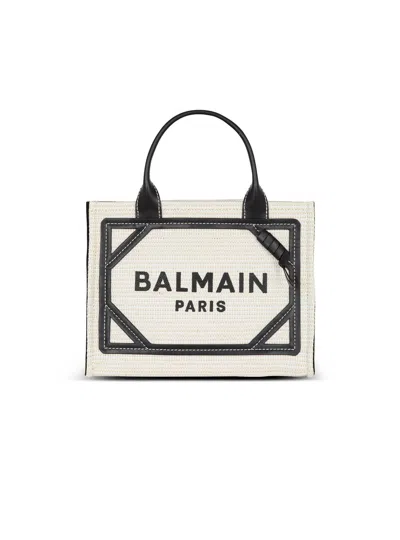 Balmain B-army Shopper Small-raphia&calfskin