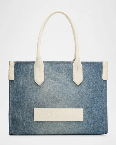 Balmain B-army Shopper Tote Bag In Faded Denim