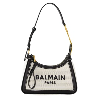 Balmain B-army Shoulder Bag -  - Raffia - Neutral/black In White