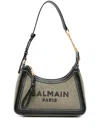 Balmain B-army Shoulder Bag In Raffia And Leather In Green